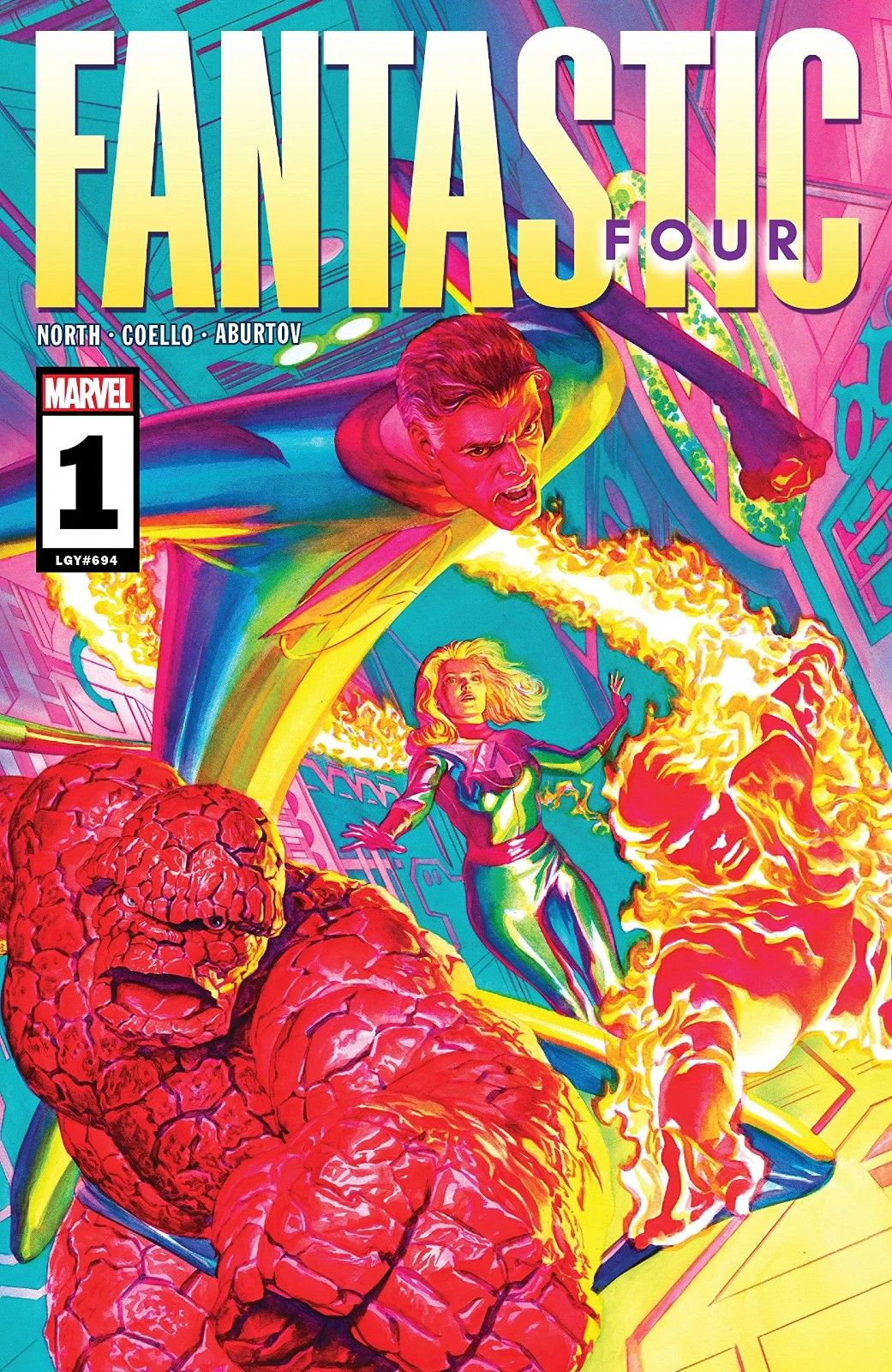 Mister Fantastic, Human Torch, Invisible Women, and The Thing go into battle in Fantastic Four (Vol. 7) #1 by Marvel
