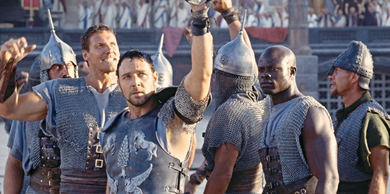 Russell Crowe, Djimon Hounsou, and other cast members of Gladiator
