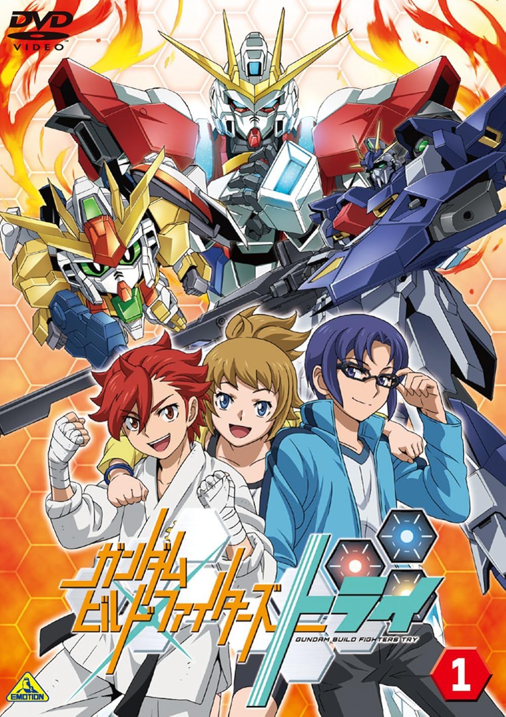 The main three pose on the Gundam Build Fighters Try anime poster