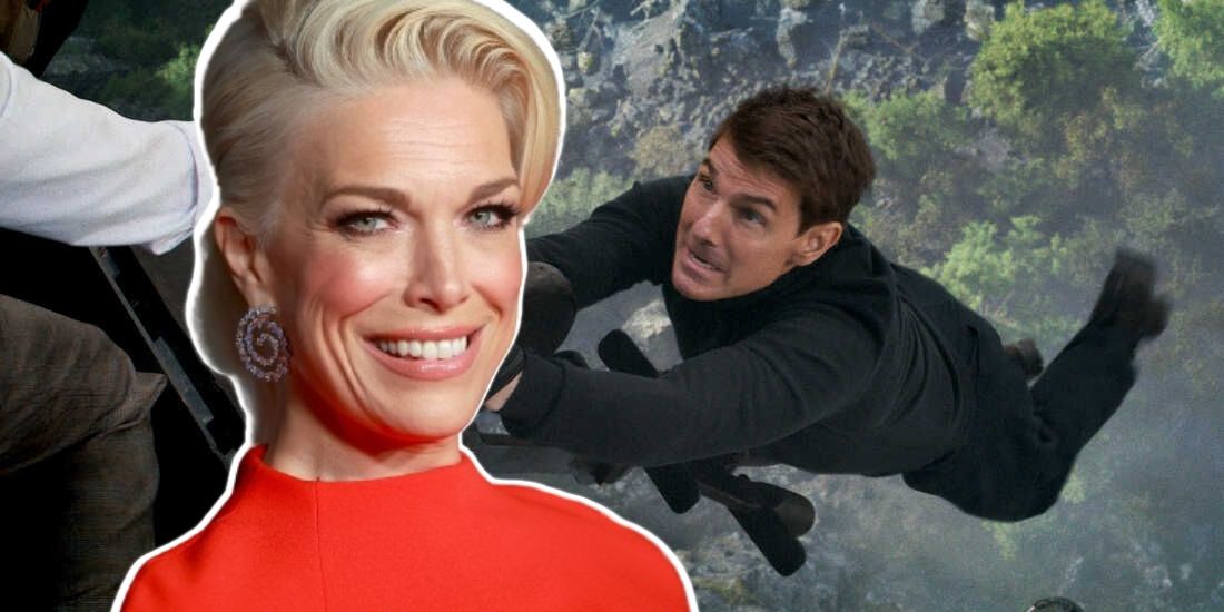 Hannah Waddingham smiling as Tom Cruise hangs in Mission: Impossible 7