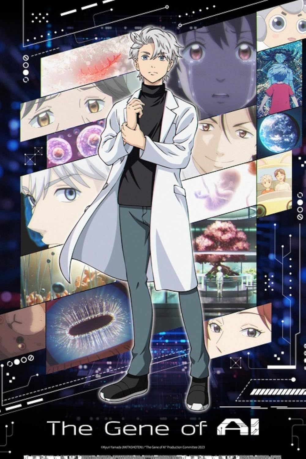 Hikaru Sudo Stands in Front of Many Images of the Cast of The Gene of AI