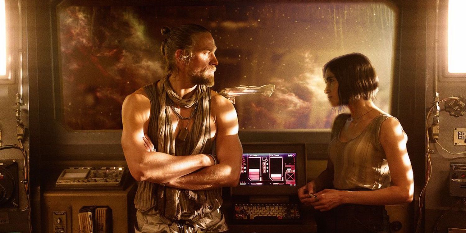 Kai (Charlie Hunnam) onboard his ship with Kora (Sofia Boutella) in "Rebel Moon Part One."