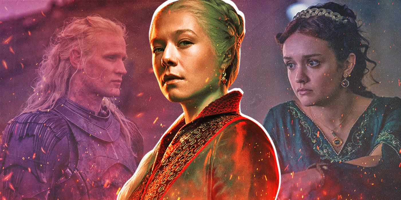 Image collage of House of the Dragon Characters Rhaenyra Targaryen, Daemon Targaryen and Alicent Hightower