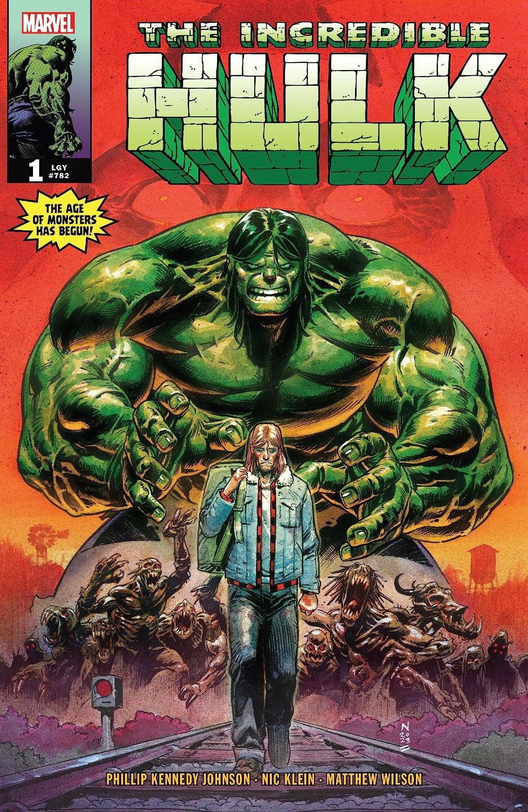 The Hulks looks down on Bruce Banner walking on train tracks in Incredible Hulk (Vol. 4) #1 by Marvel