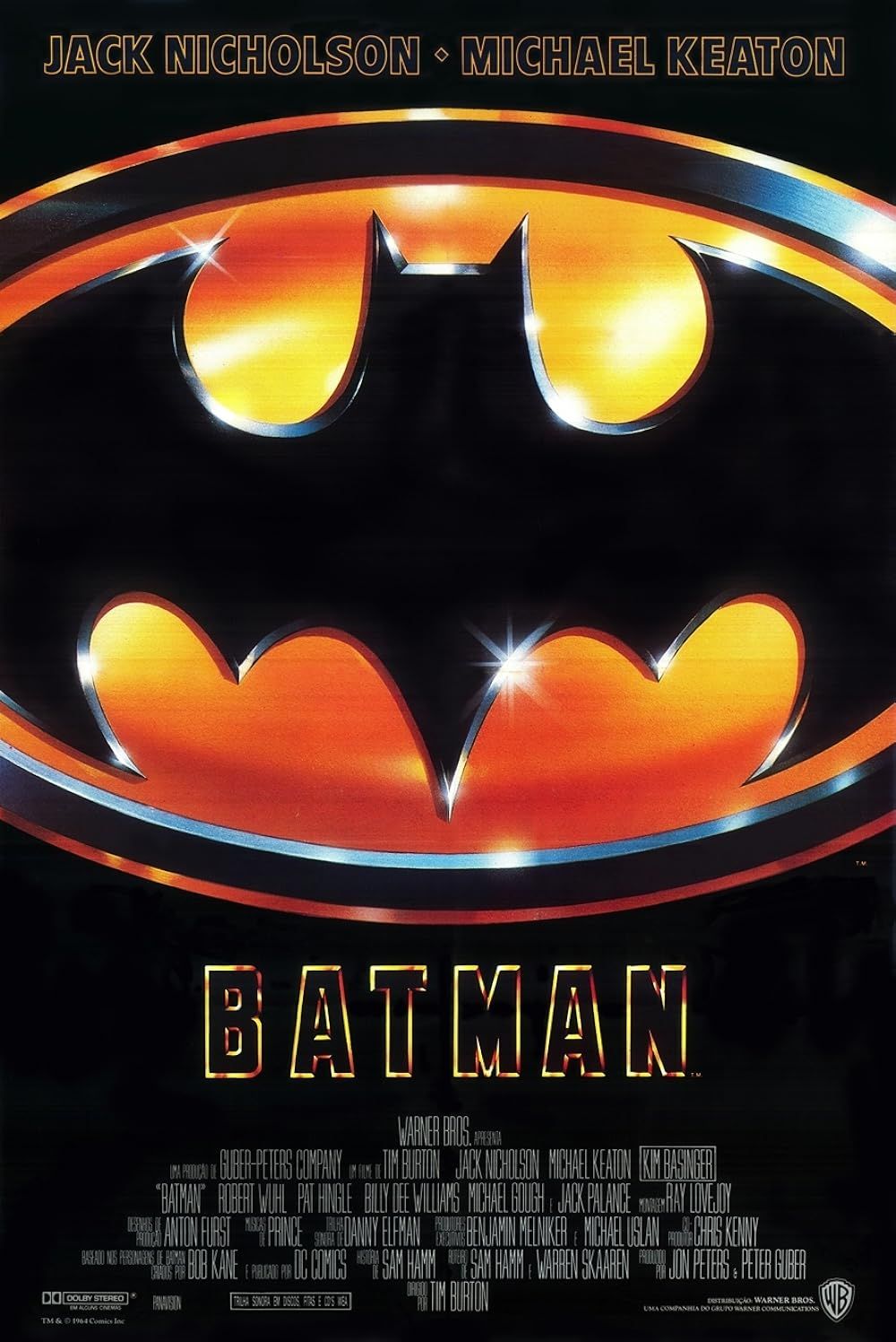 The movie poster for Batman (1989) featuring the classic black and yellow Batman symbol