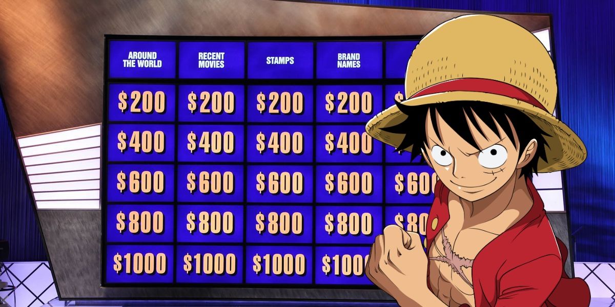 One Piece's anime Luffy alongside a Jeopardy! board