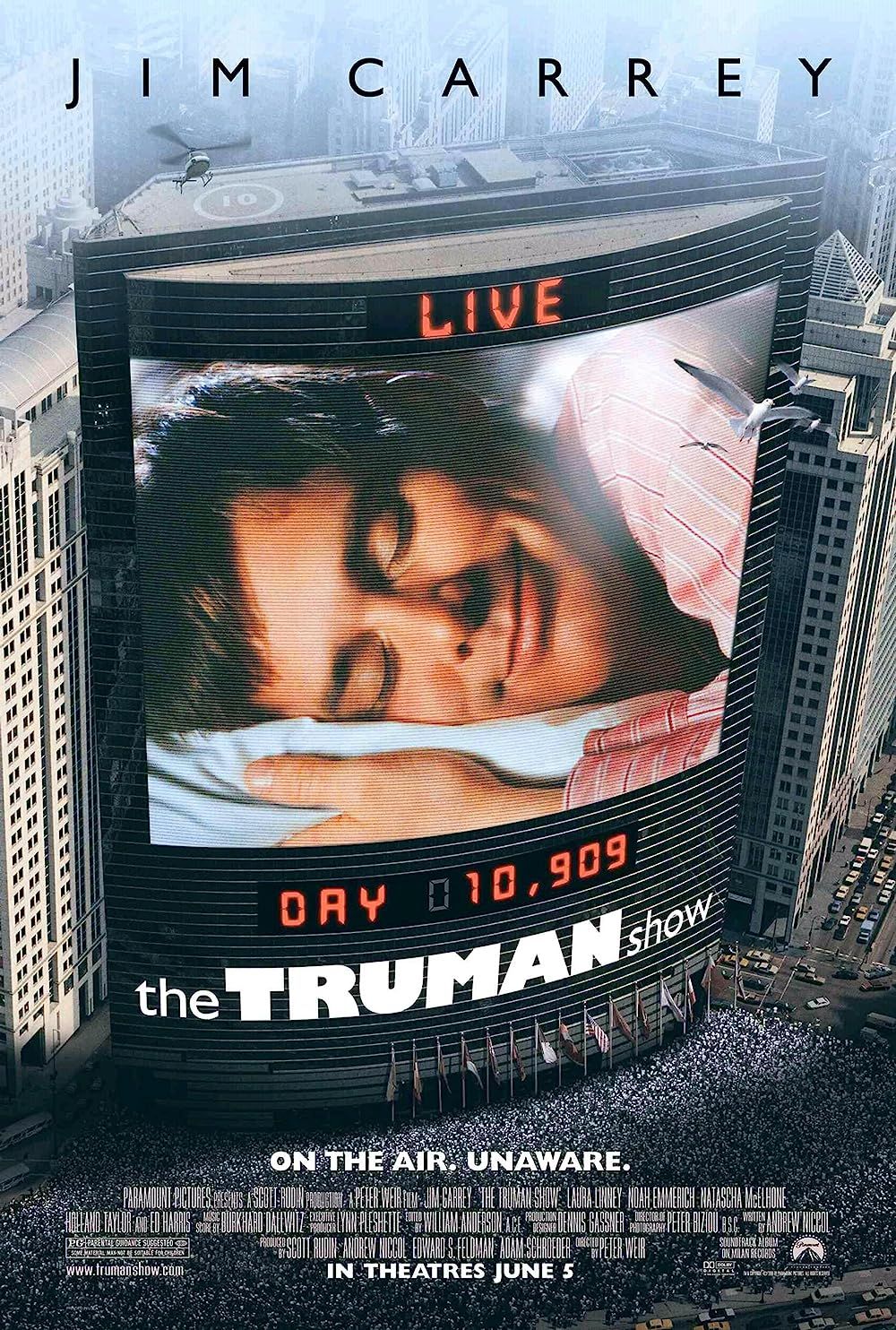 Jim Carrey on The Truman Show Poster