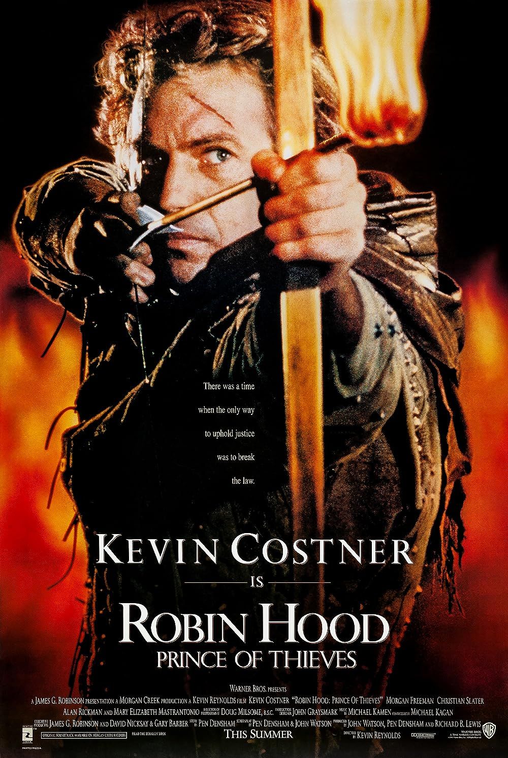 Kevin Costner as Robin Hood Aims an Arrow on the Robin Hood Prince of Thieves Poster