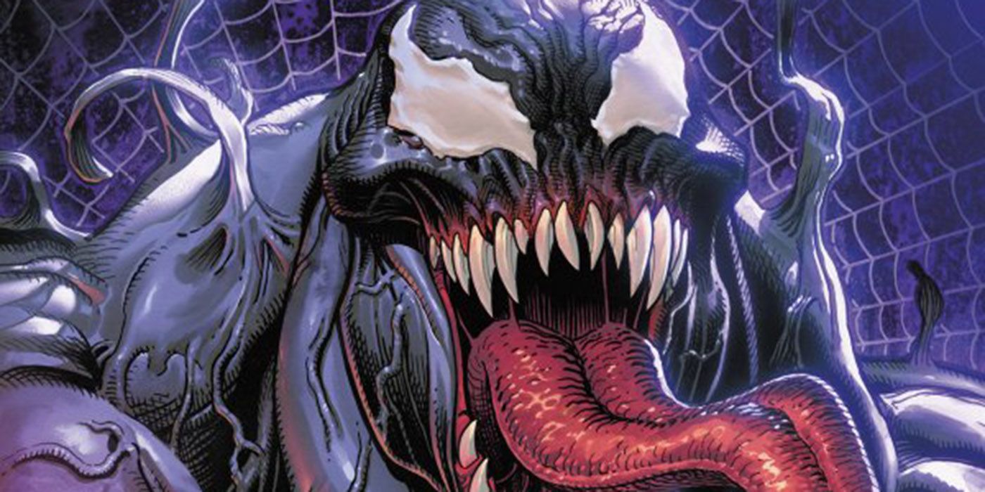 Venom sticks out his long tongue on the Venom #28 variant cover.