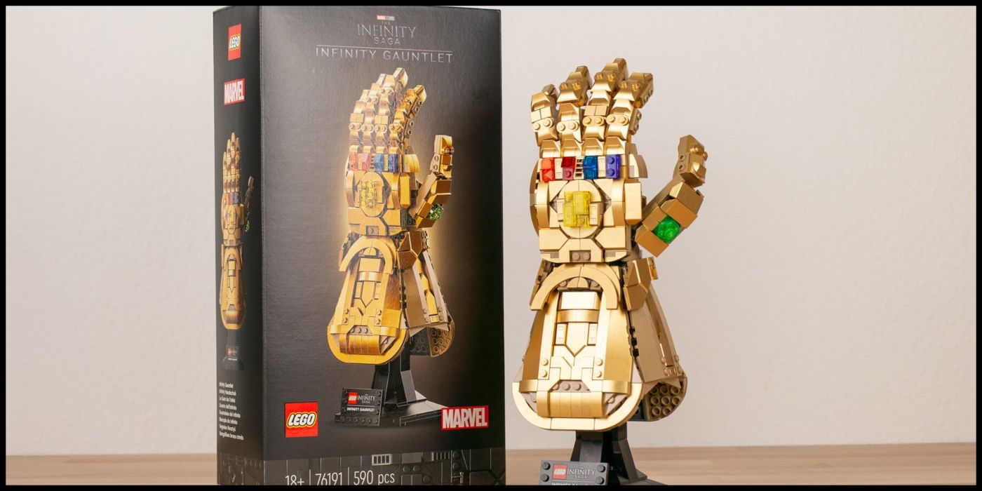 LEGO Infinity Gauntlet box and stand