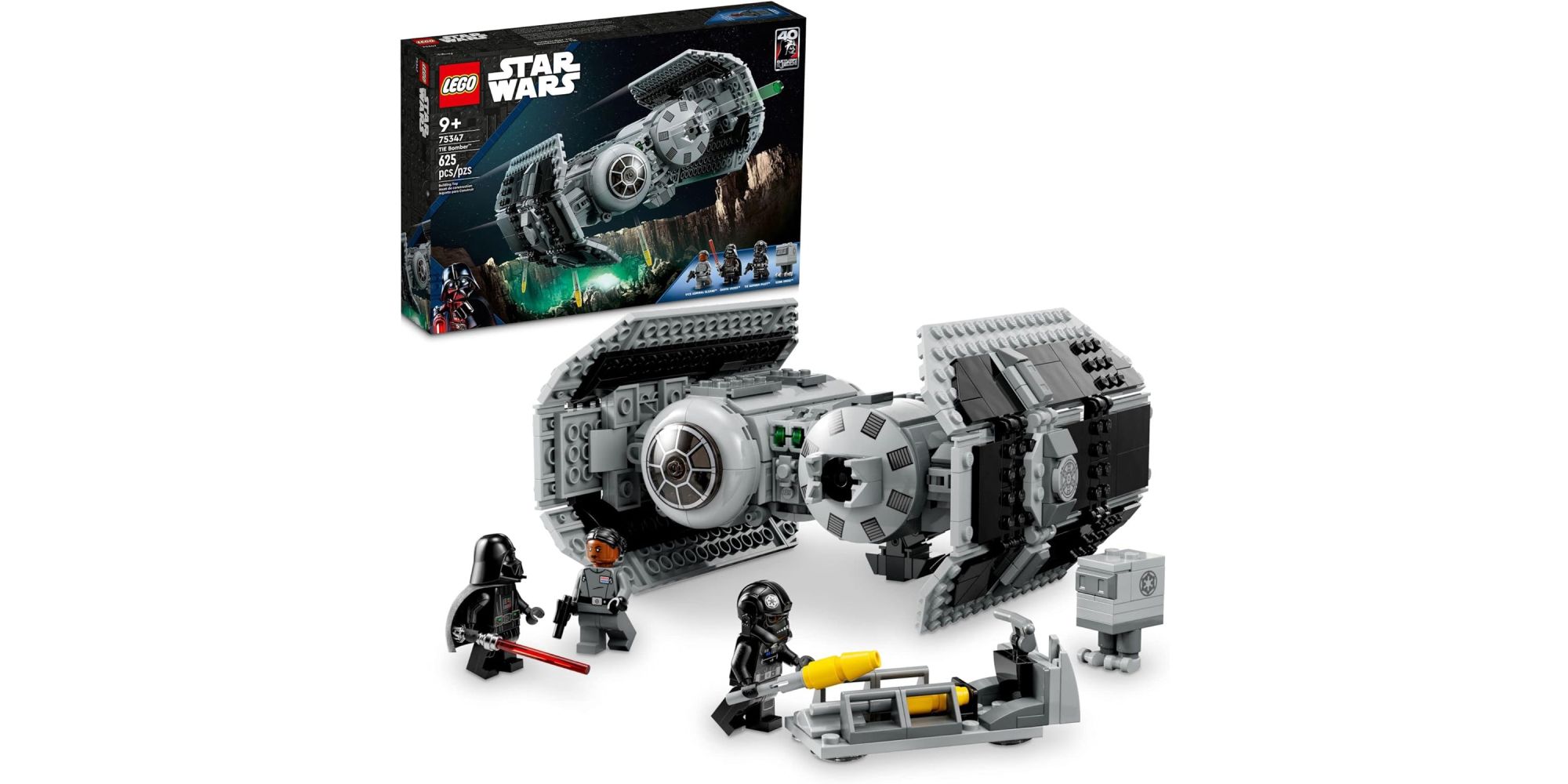 LEGO Star Wars TIE Bomber featuring the TIE Bomber and it's pilot, a Gonk Droid, Vice Admiral Sloane, and Darth Vader