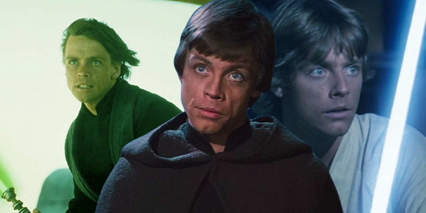 Split: Luke Skywalker (Mark Hamill) fighting, confronting Jabba, opening his blue lightsaber