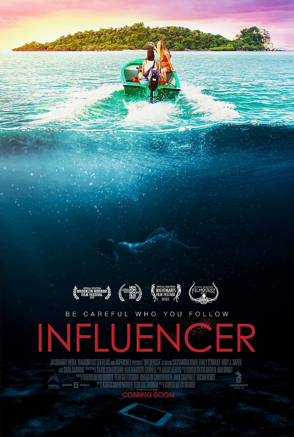 Madison and CW on a Boat with a Body Floating Underneath on the Influencer Poster