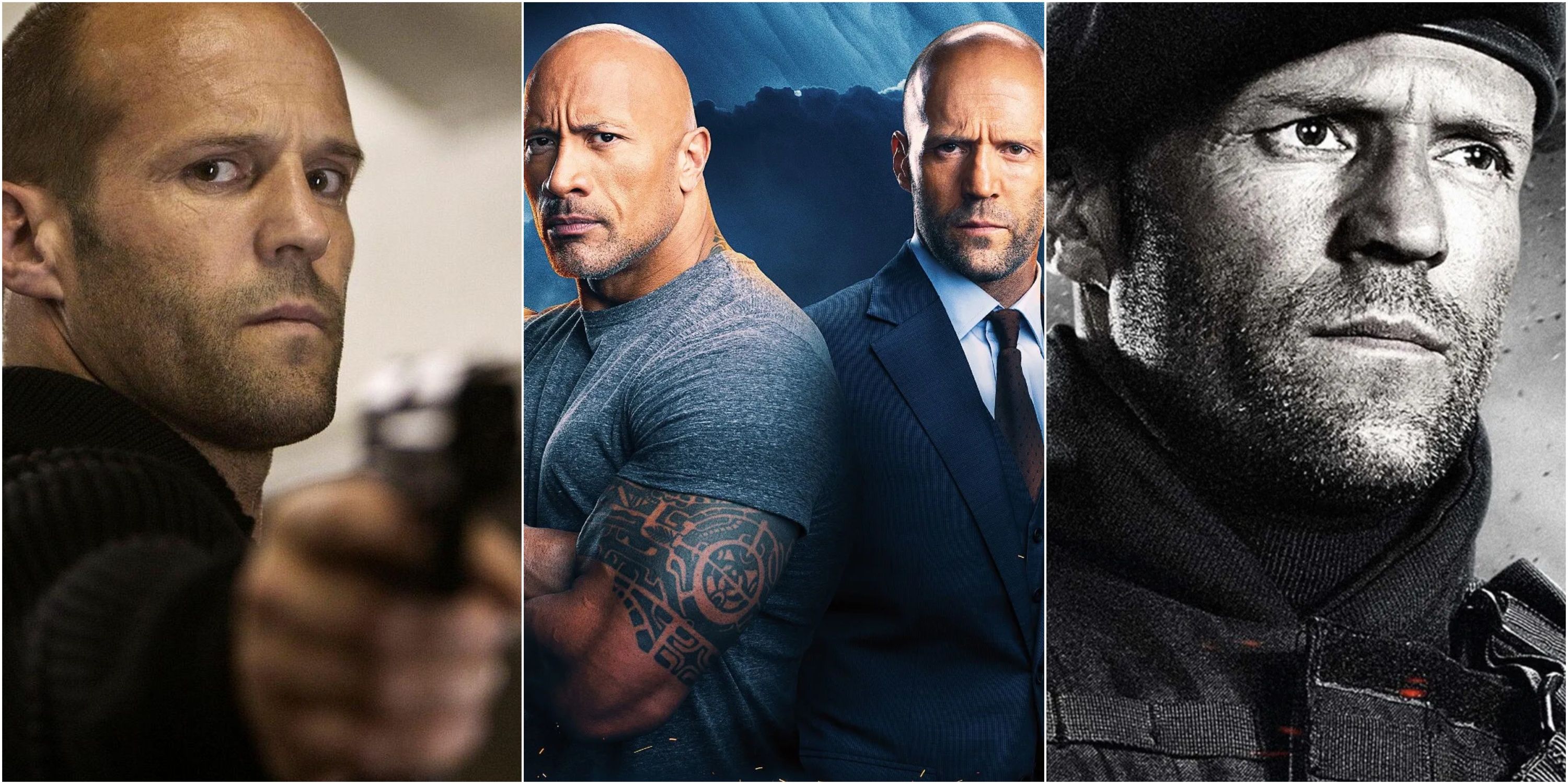 Jason Statham in The Mechanic, Hobbs and Shaw, Statham as Lee Christmas in Expendables 2
