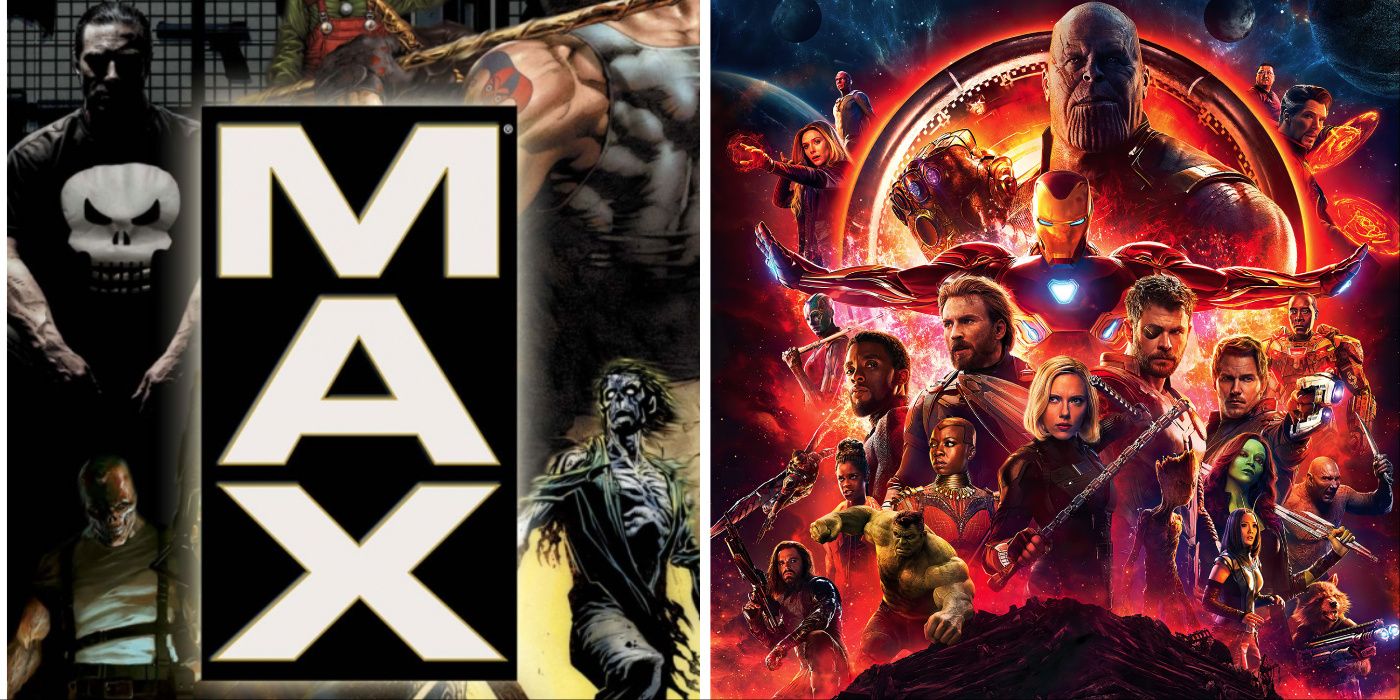 A split image of Marvel MAX and the movie poster for Avengers Infinity War