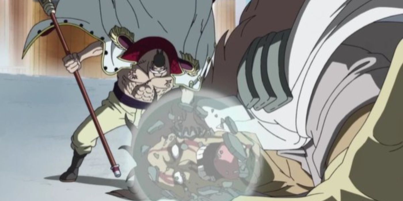 Whitebeard using the Tremor-Tremor Fruit on a Giant Vice Admiral during the Summit War in One Piece