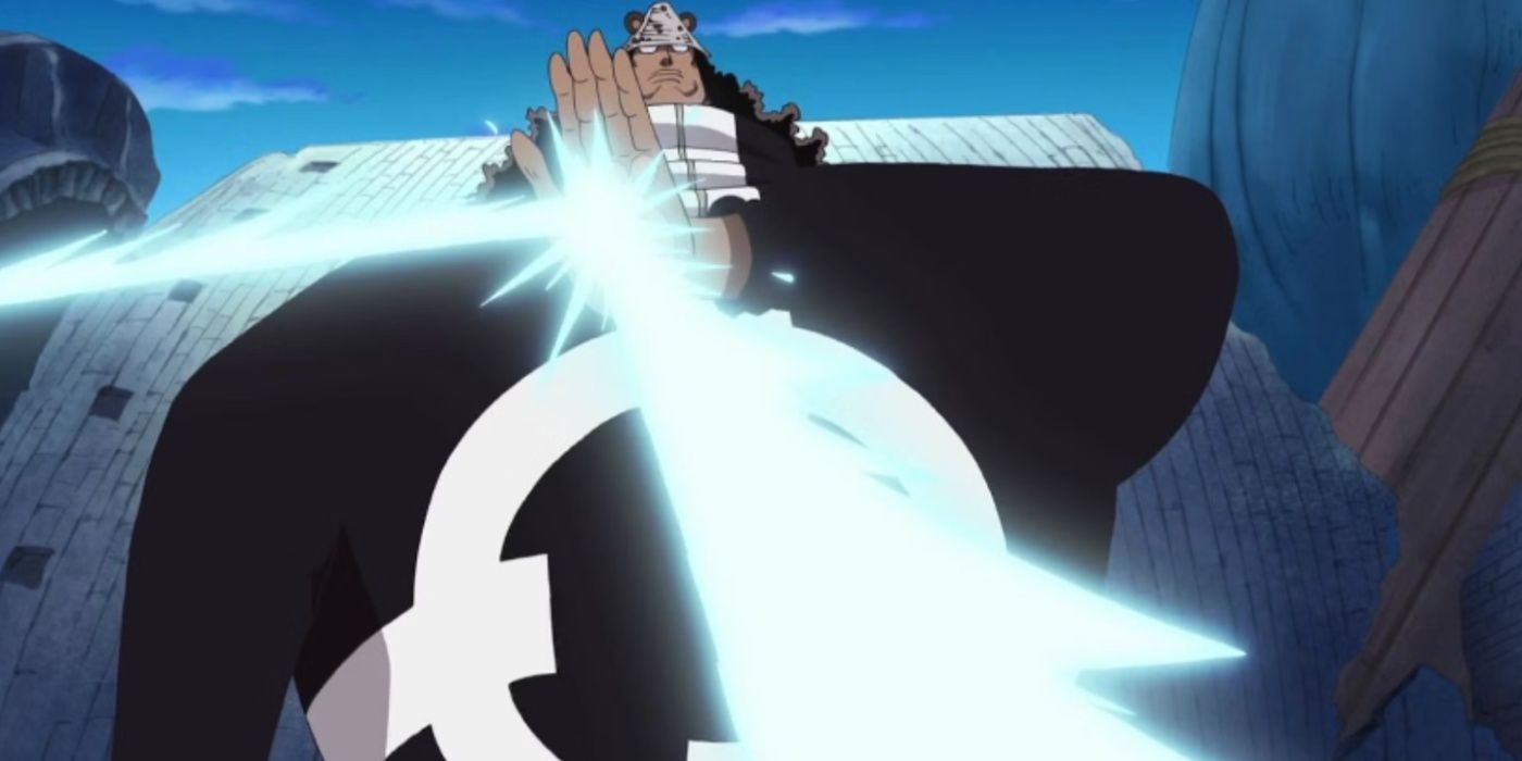 One Piece's Bartholomew Kuma Repeling one of Zoro's attacks with his paw pad