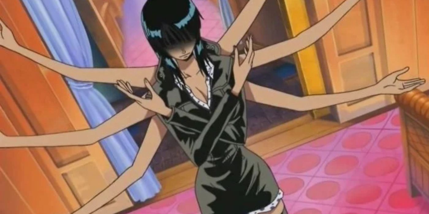 Nico Robin using the Flower-Flower fruit to make multiple arms in One Piece