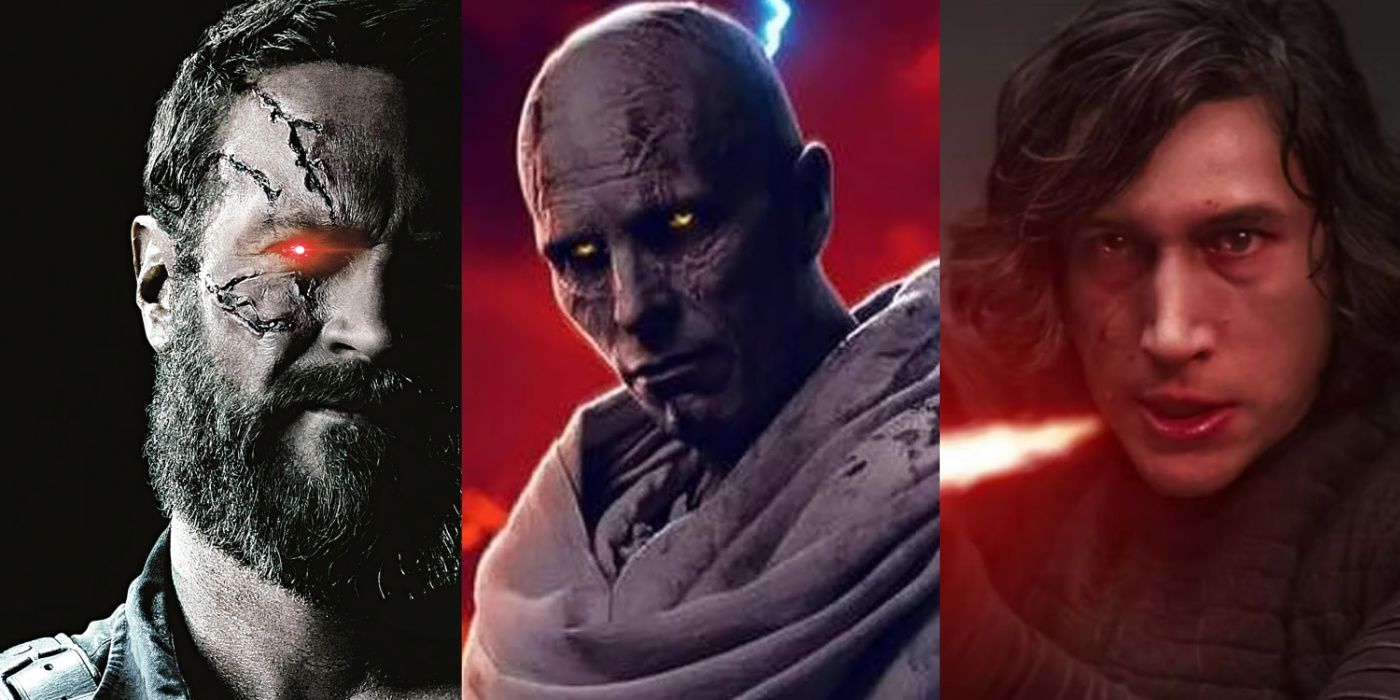 A split image of Mortal Kombat's Kano, Thor: Love and Thunder's Gorr, and Star Wars' Kylo Ren