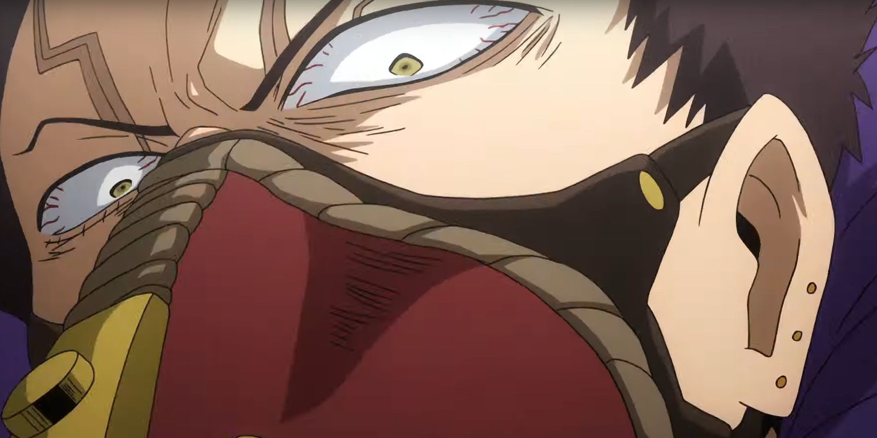 Close up on Overhaul enraged while fighting Deku in My Hero Academia