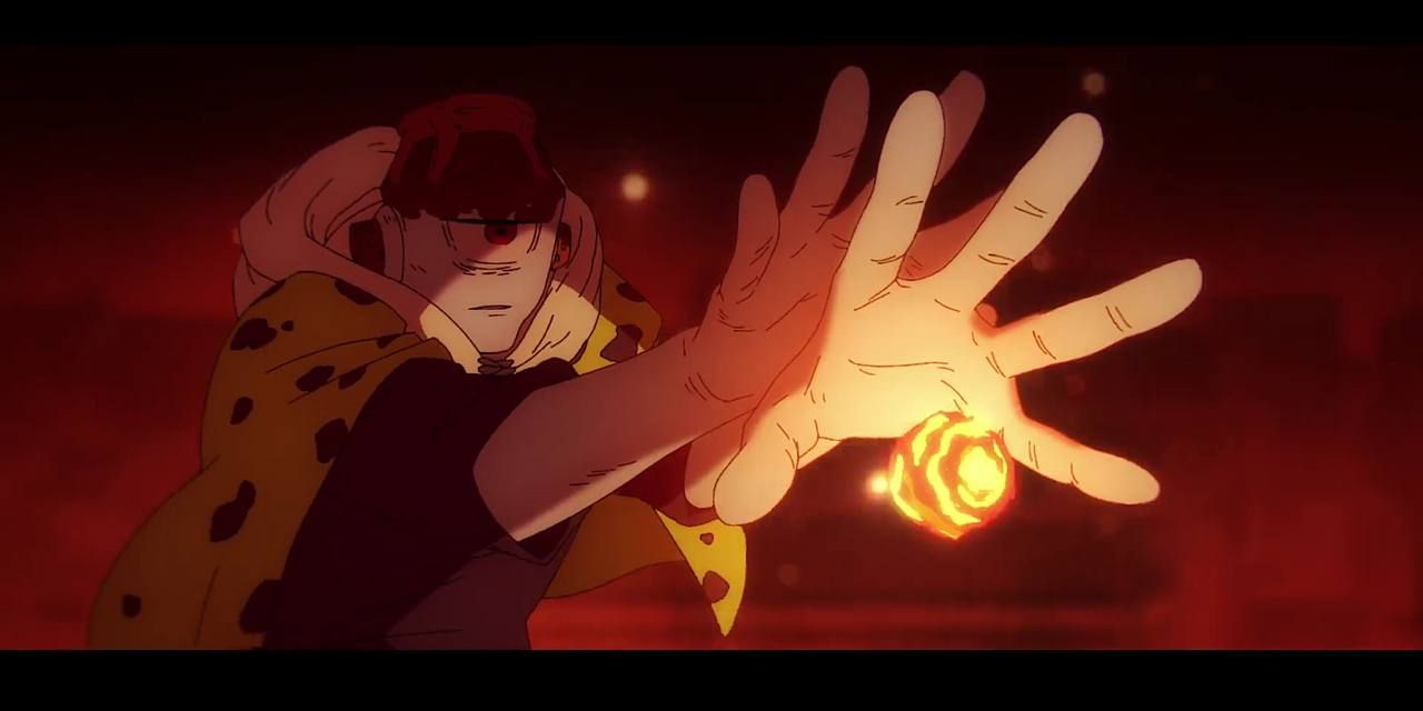 Jogo creating a fireball with his hands stretched out in JJK
