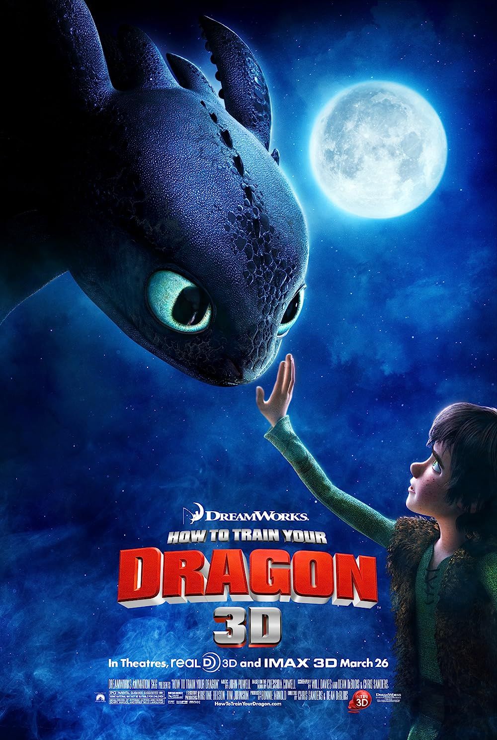 Poster for How to Train Your Dragon with Hiccup about to touch Toothless