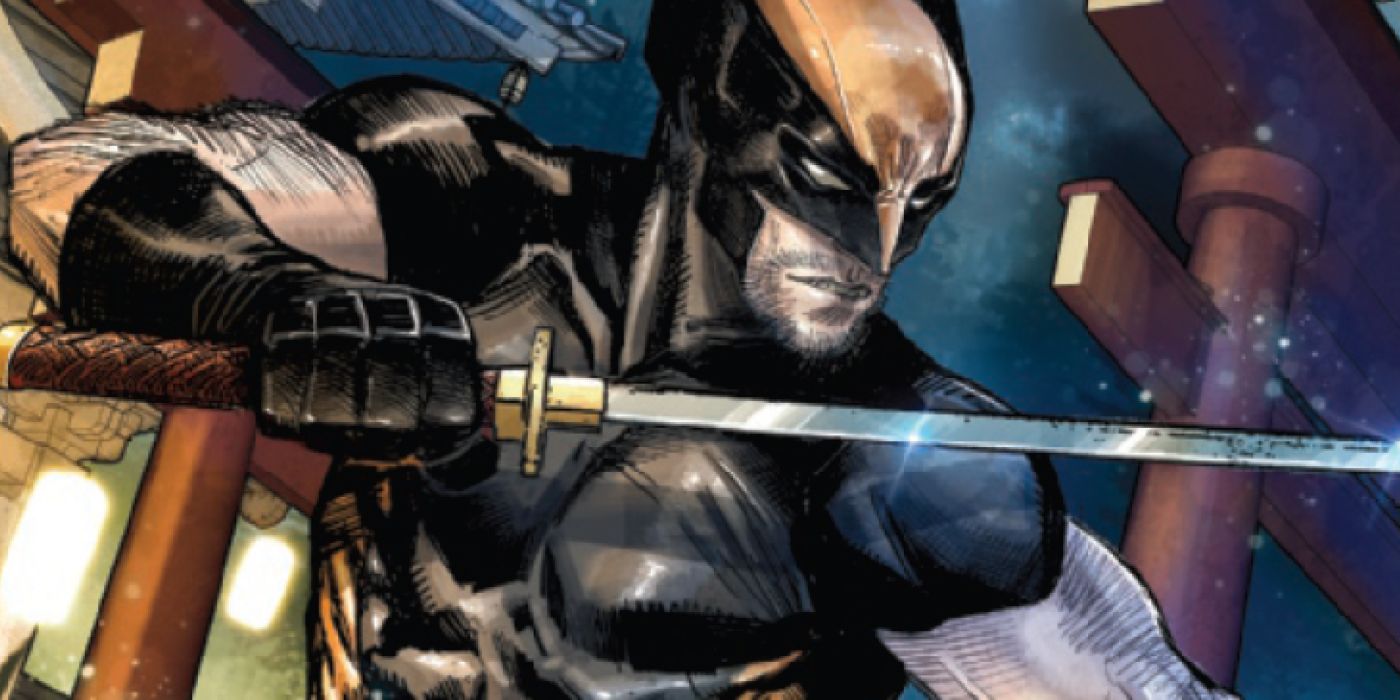 Wolverine in his brown and yellow costume holding a sword