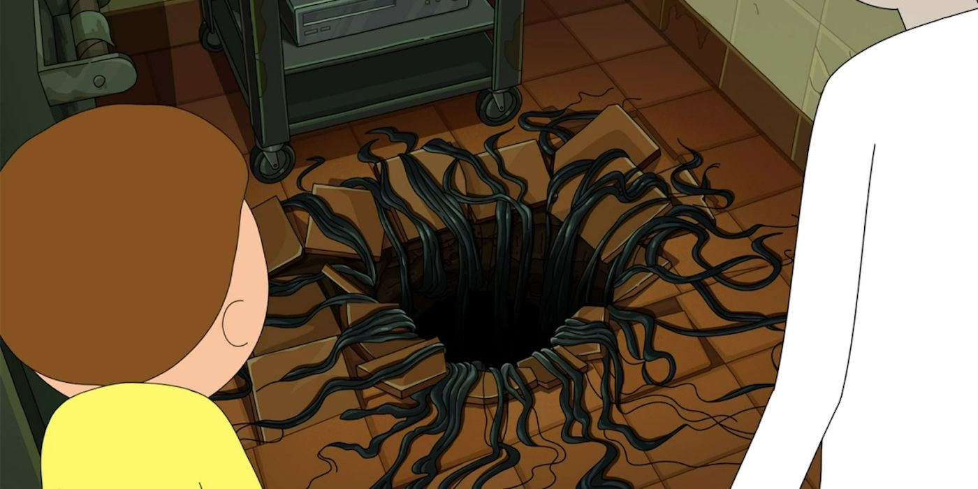 Rick and Morty observe the Fear Hole