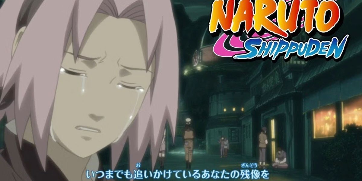 Naruto Shippuden Opening 12 showing a weeping Sakura