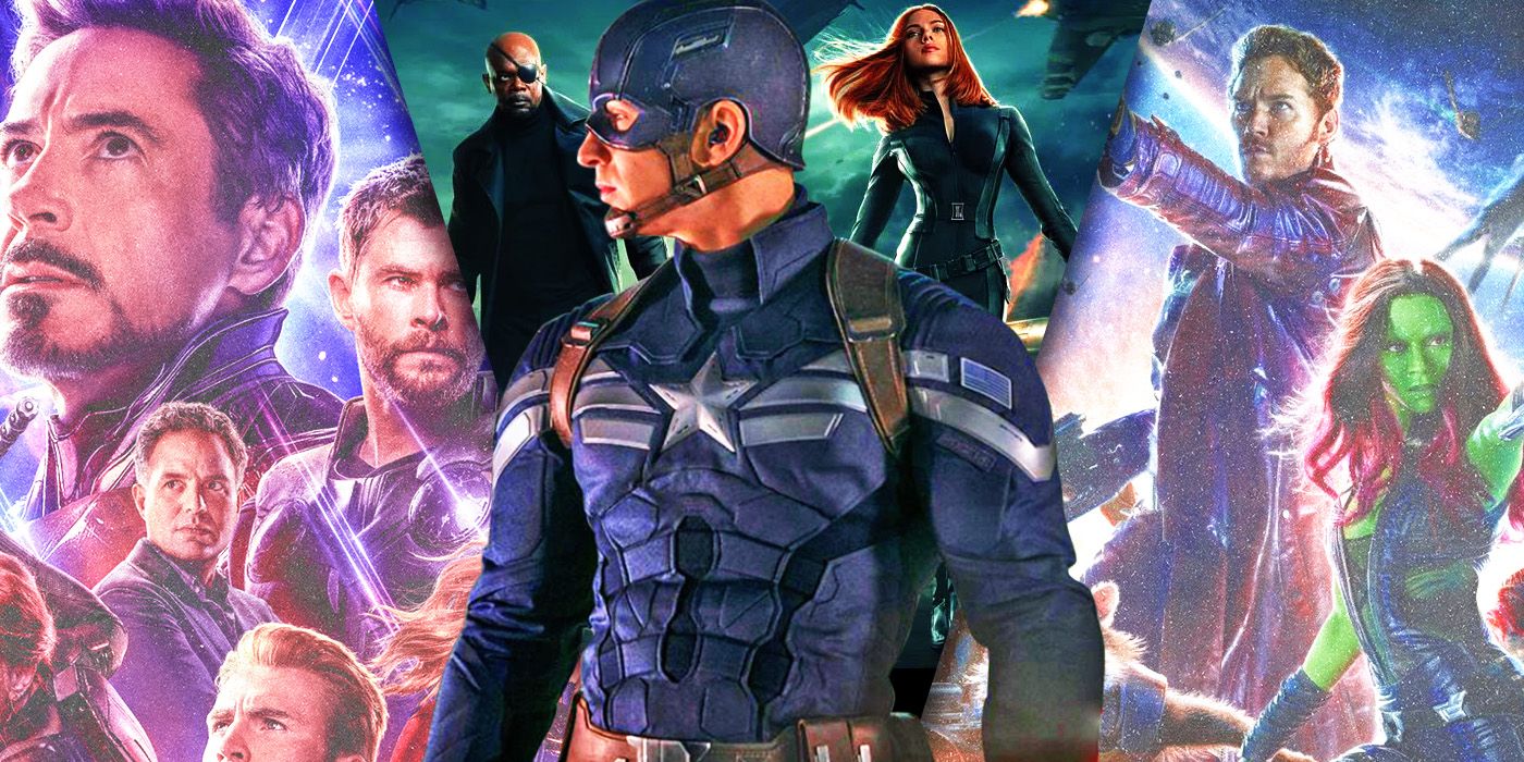Split Images of Avengers Endgame, Captain America Winter Soldier, and Guardians of The Galaxy