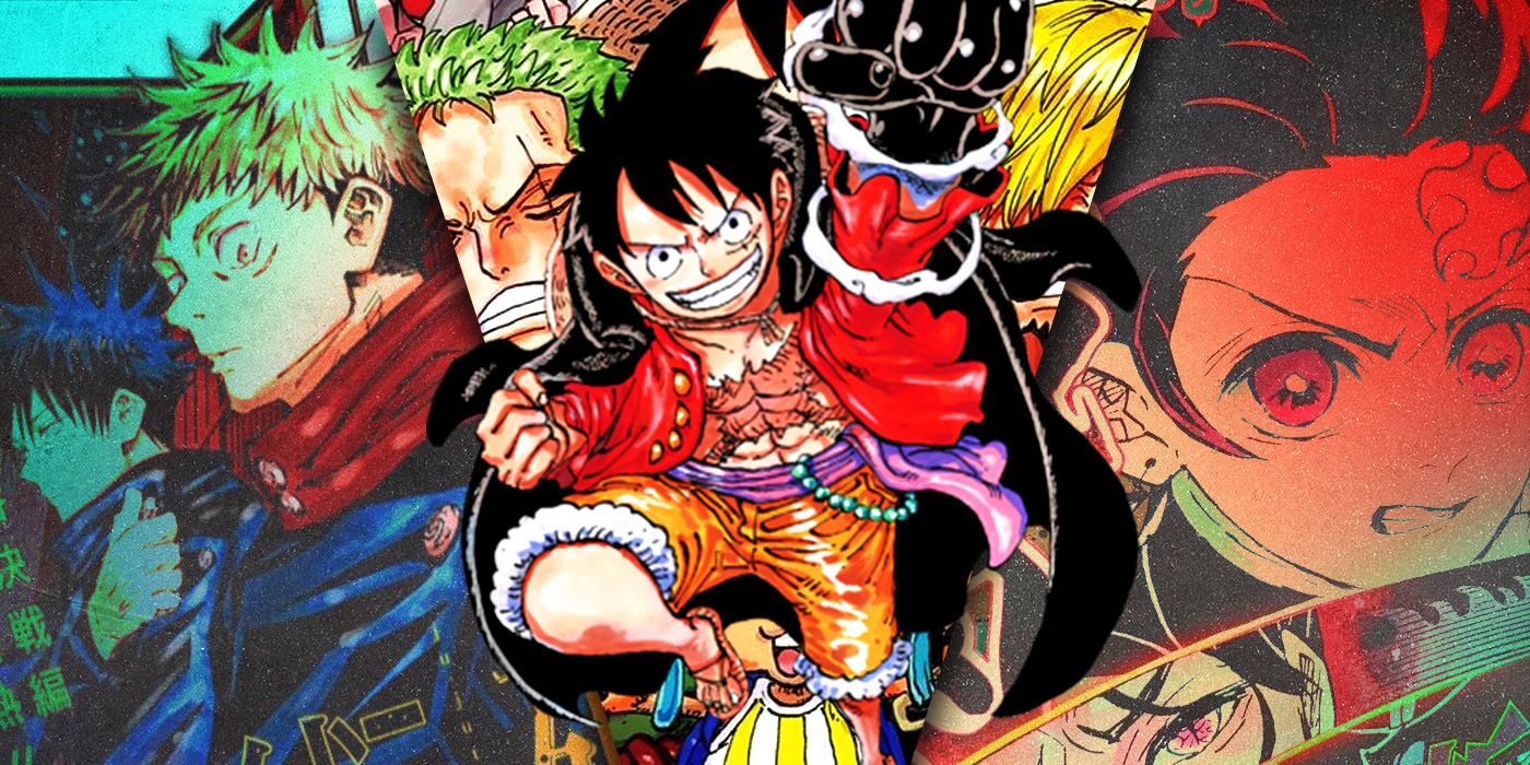 Split Images of Jujutsu Kaisen, One Piece, and Demon Slayer
