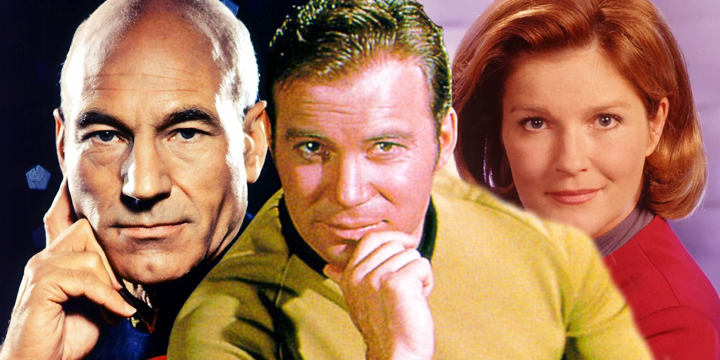 Split: Picard (Patrick Stewart), Kirk (William Shatner) and Janeway (Kate Mulgrew) in Star Trek