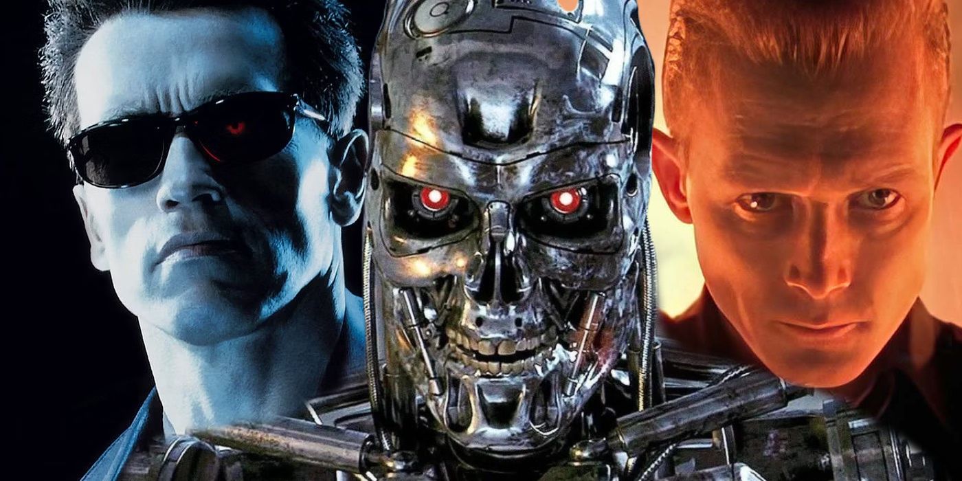 T-800 (Arnold Schwarzenegger), Terminator, and T-1000 (Robert Patrick) in the Terminator franchise