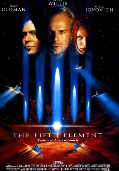 The Fifth Element movie poster featuring Bruce Willis, Milla Jovovich and Gary Oldman