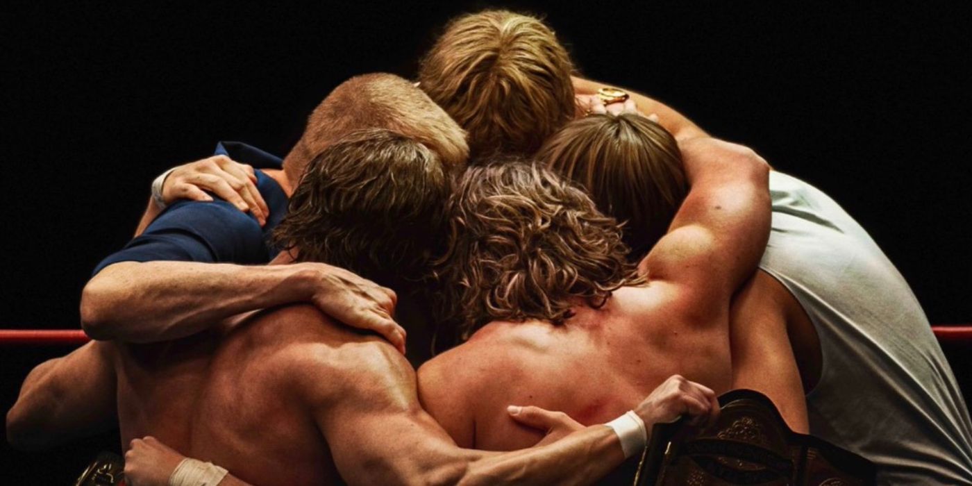 The Iron Claw - The Von Erich family huddles inside the ring