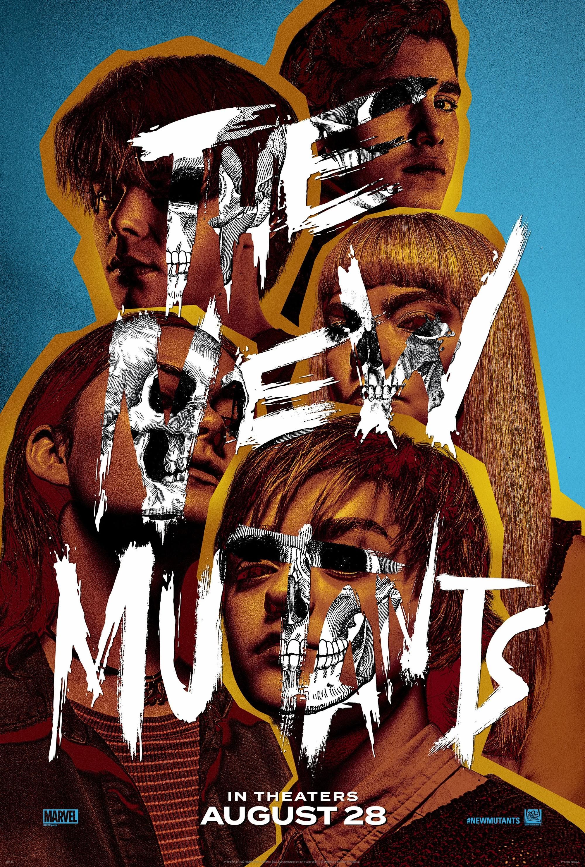 The New Mutants film poster features the cast with the films title graffitied over them.