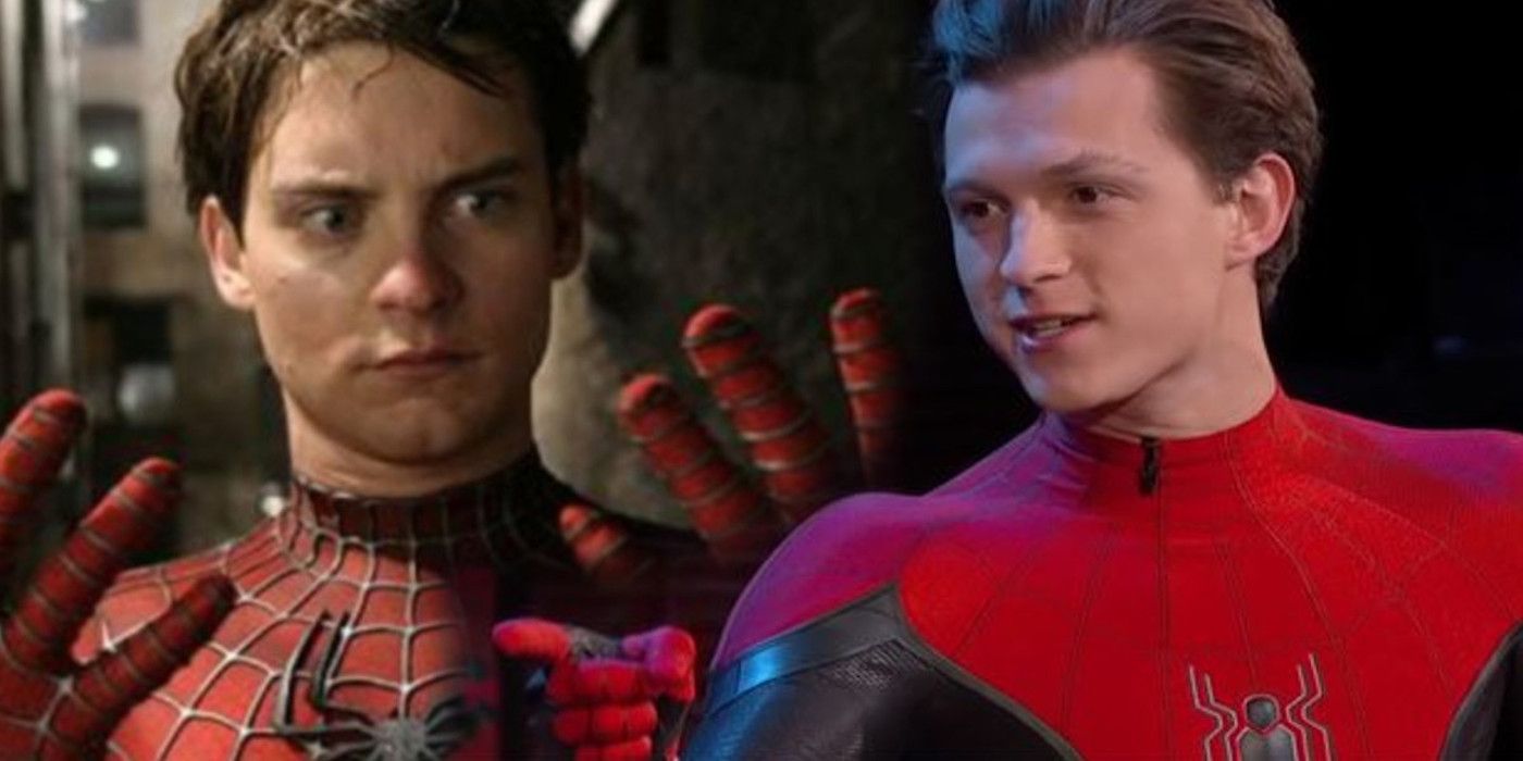 Tom Holland and Tobey Maguire as Spider-Man