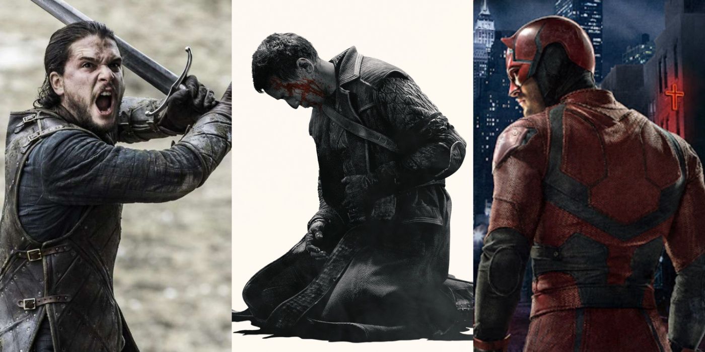 A split image of Game of Thrones' Jon Snow, Into the Badlands' Sunny, and Daredevil from the Netflix series
