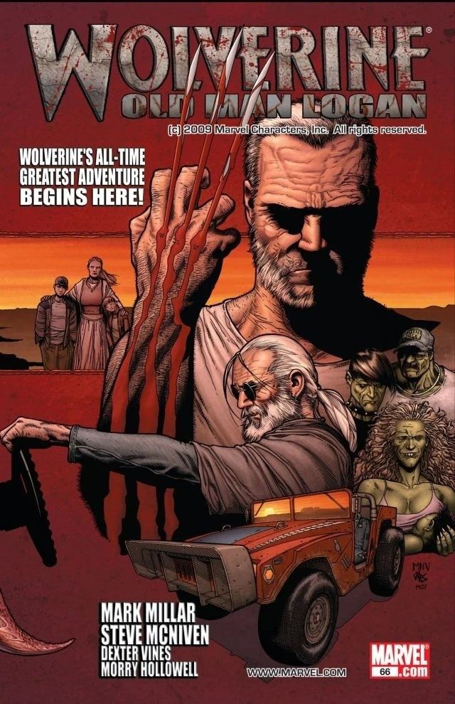 Old Man Logan bleeds from his claws on the cover of Wolverine (Vol. 3) #66 by Marvel Comics
