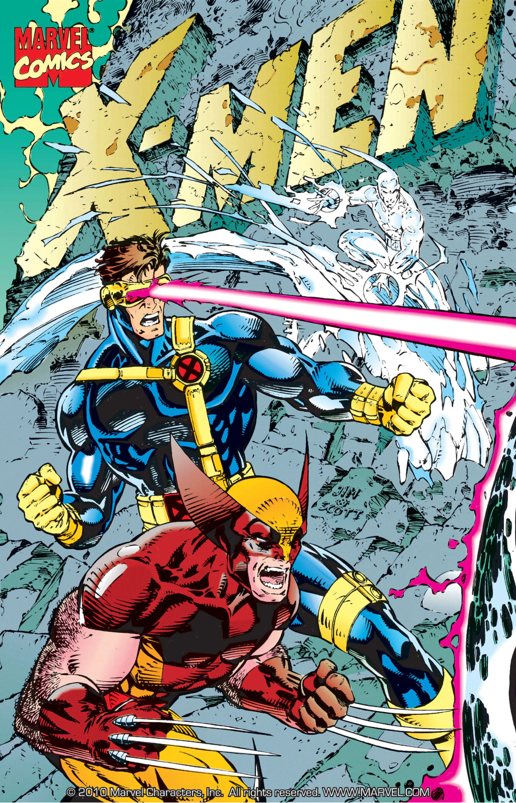 Cyclops and Wolverine rush into battle on the cover of X-Men (Vol. 2) #1 by Marvel Comics