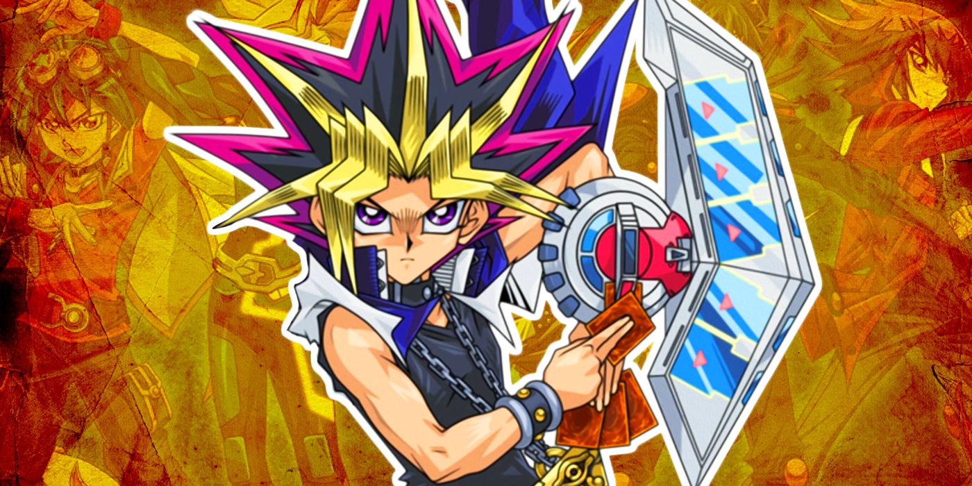 The protagonists from the Yu-Gi-Oh! anime featuring original lead Yugi (Yami)
