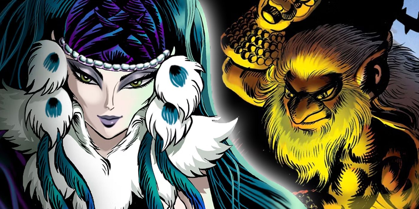 Split image of Winnowill and Two-Edge from ElfQuest
