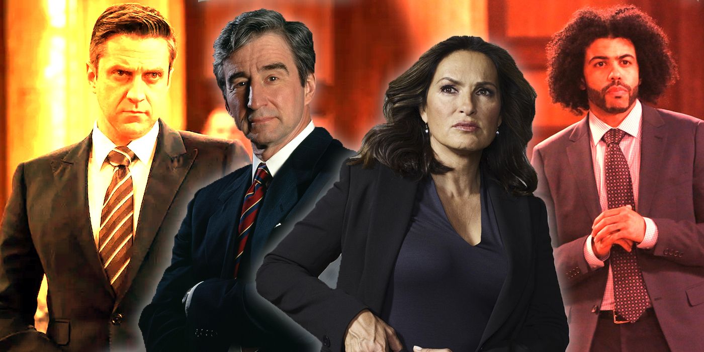 Jack McCoy and Olivia Benson from Law and Order with courtroom scenes from the show in the background