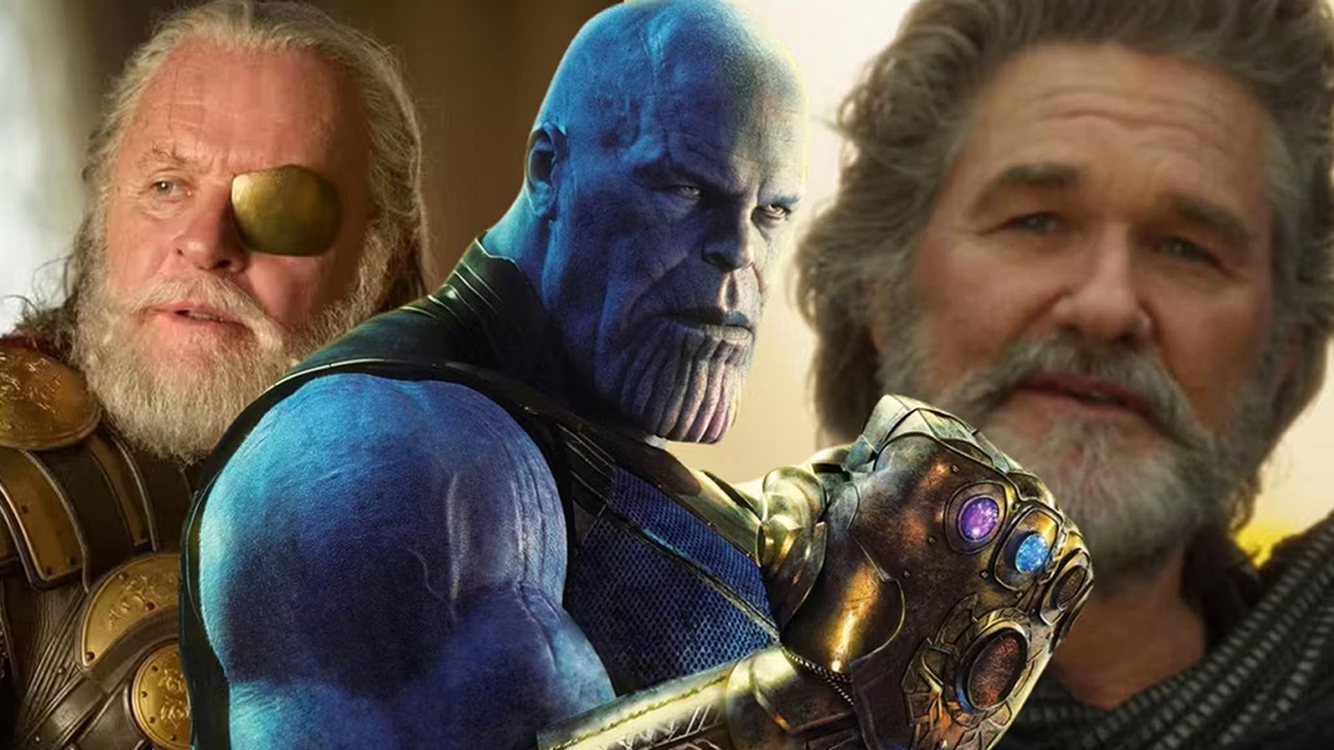 Custom Image of Thanos holding the Infinity Gauntlet with Odin and Ego in the background