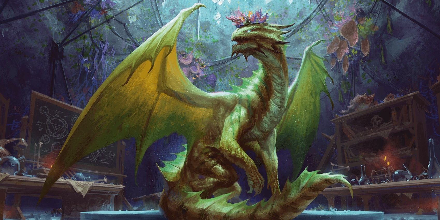 a green dragon in its study in candlekeep mysteries