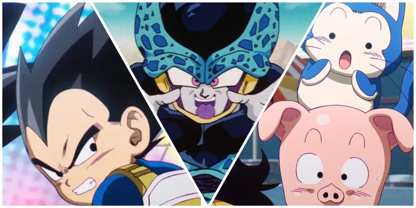 Kid Vegeta, Cell Junior, and Kid Oolong and Puar from Dragon Ball Daima.