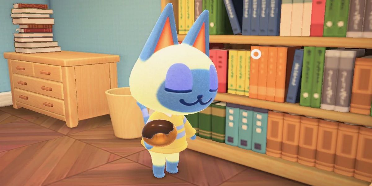 Mitzi holding a donut from Animal Crossing New Horizons