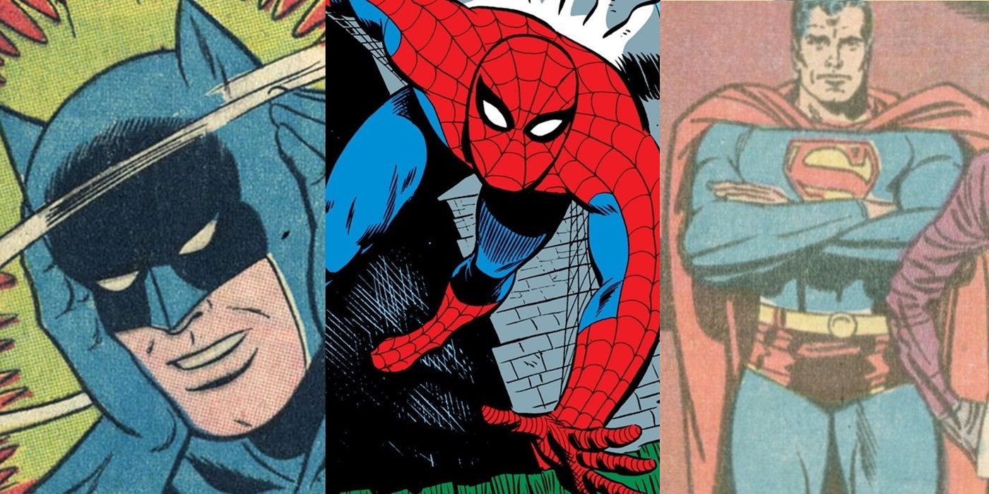 Batman, Spider-Man and Superman drawn by still living artists