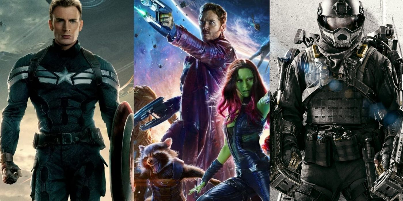 A split image of Captain America: The Winter Soldier, Guardians of the Galaxy, and Edge of Tomorrow