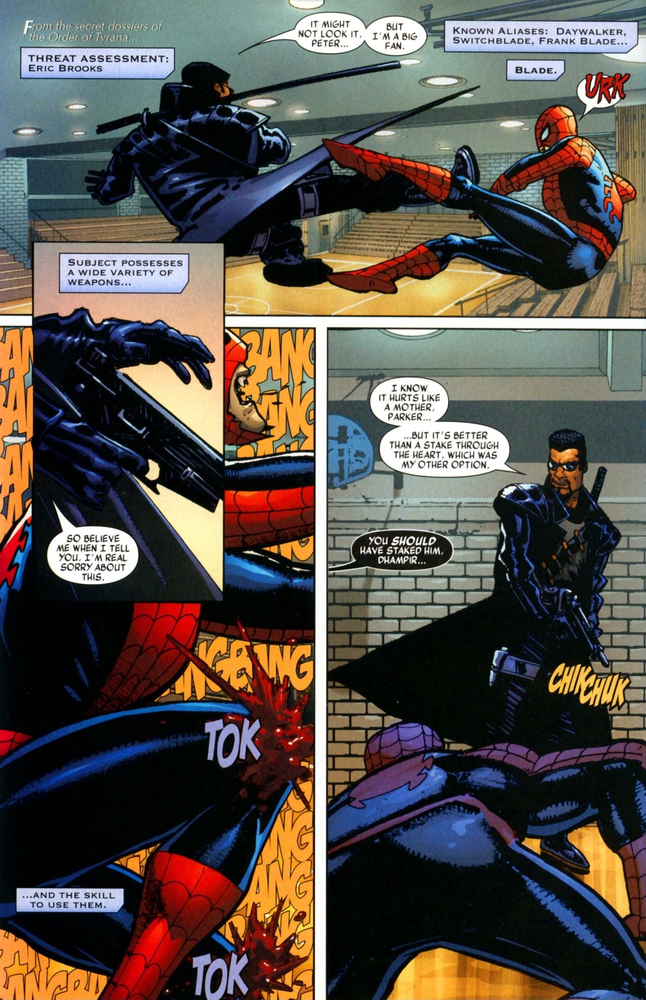 Blade shoots vampire Spider-Man